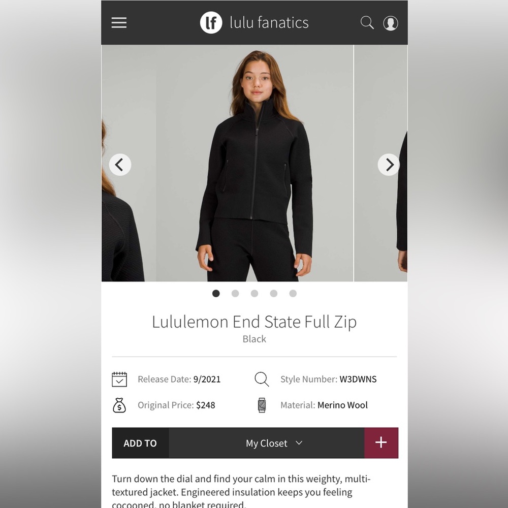🏝️FLASH SALE - TODAY ONLY 
Lululemon End State Full Zip Black Size 6 - Picture 8 of 9